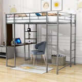 Metal Full Size Loft Bed Frame with Desk and Shelves - [2 Ladders]