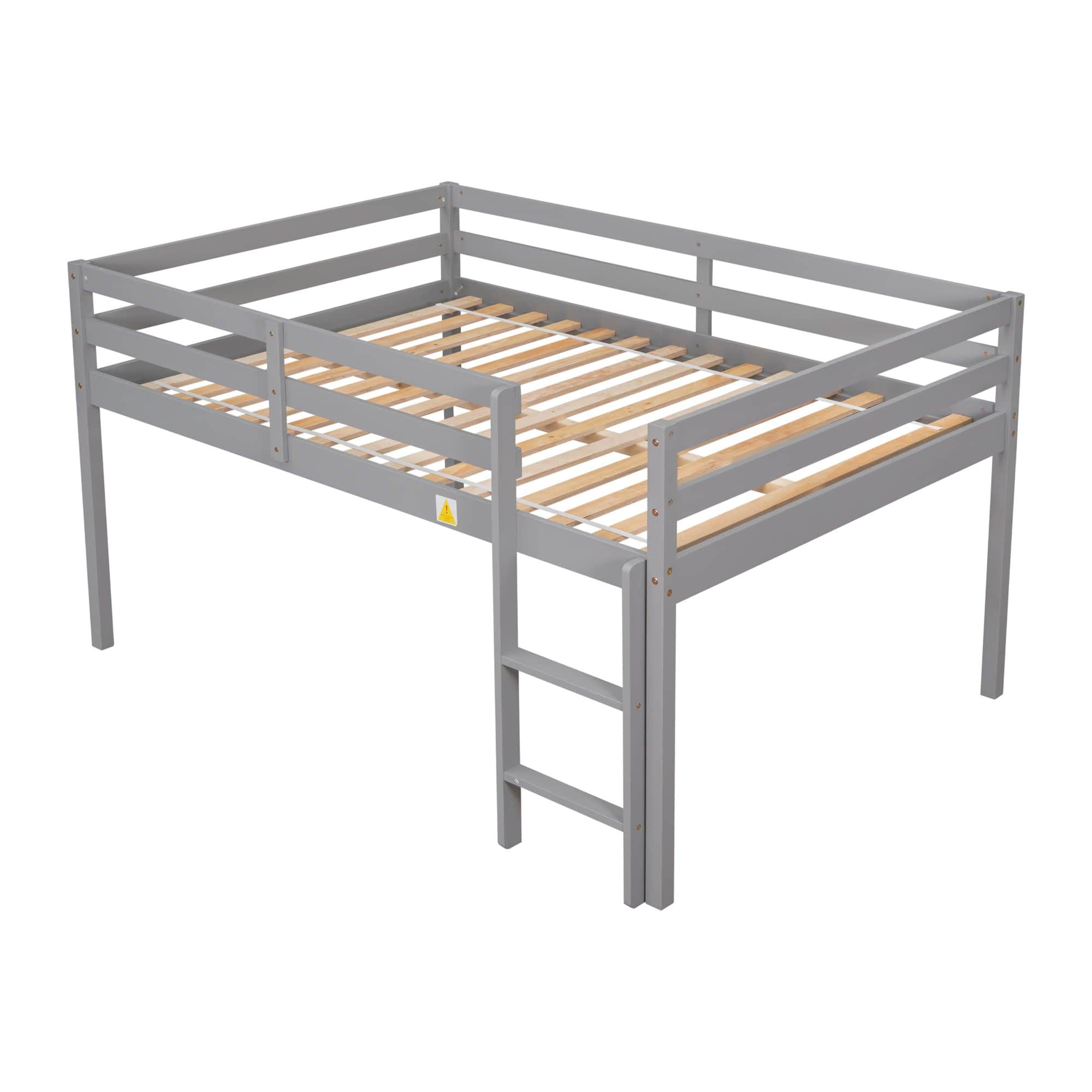 Kids Wooden Full Size Low Loft Bed - [Toddler, Boys, Girls]