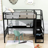 Full Size Loft Bed with Desk and Storage Stairs for Kids, Adult - [Wardrobe, Convertible]