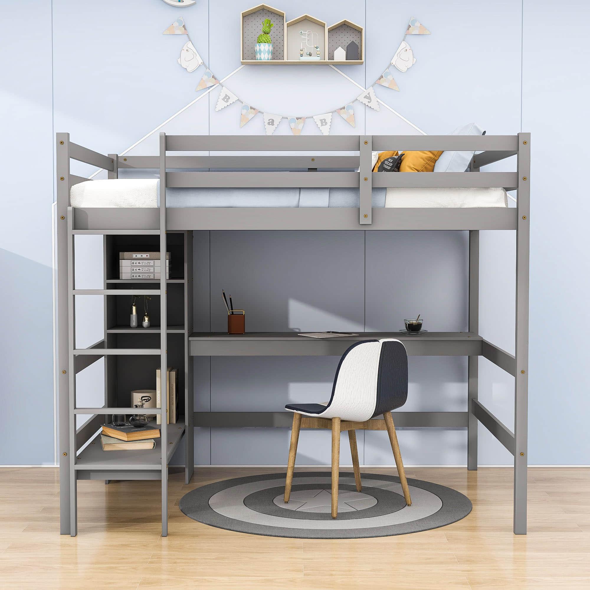 Full Size Loft Bed with Desk and Couch, Storage for Adults, Teens