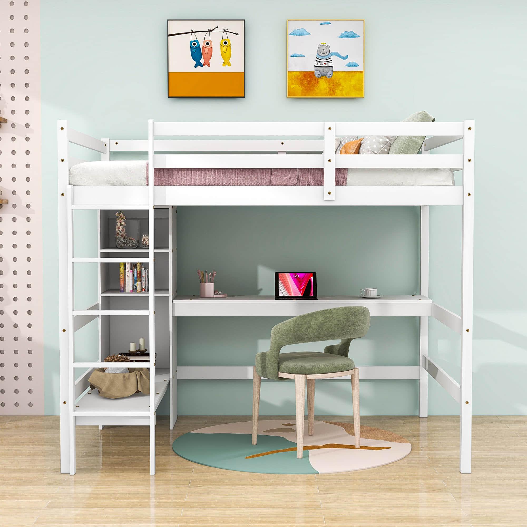 Full Size Loft Bed with Desk and Couch, Storage for Adults, Teens