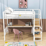 Full Size Loft Bed with Desk and Storage Stairs for Kids, Adult - [Wardrobe, Convertible]