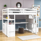 Full Loft Bed with Desk and Stairs, Storage for Kids, Adults - [Wooden]