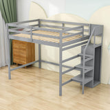 Full Size Loft Bed with Stairs and Clothes Hanger for Adults, Teens