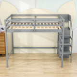 Full Size Loft Bed with Stairs and Clothes Hanger for Adults, Teens