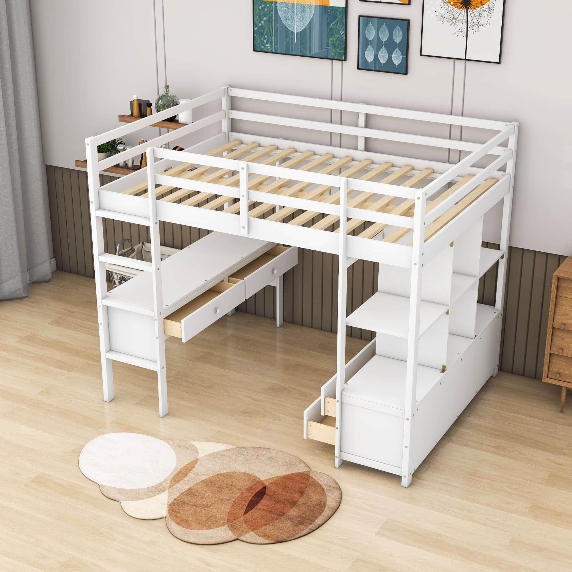 Full Size Loft Bed with Desk and Storage for Adults - [Drawers, Shelves]