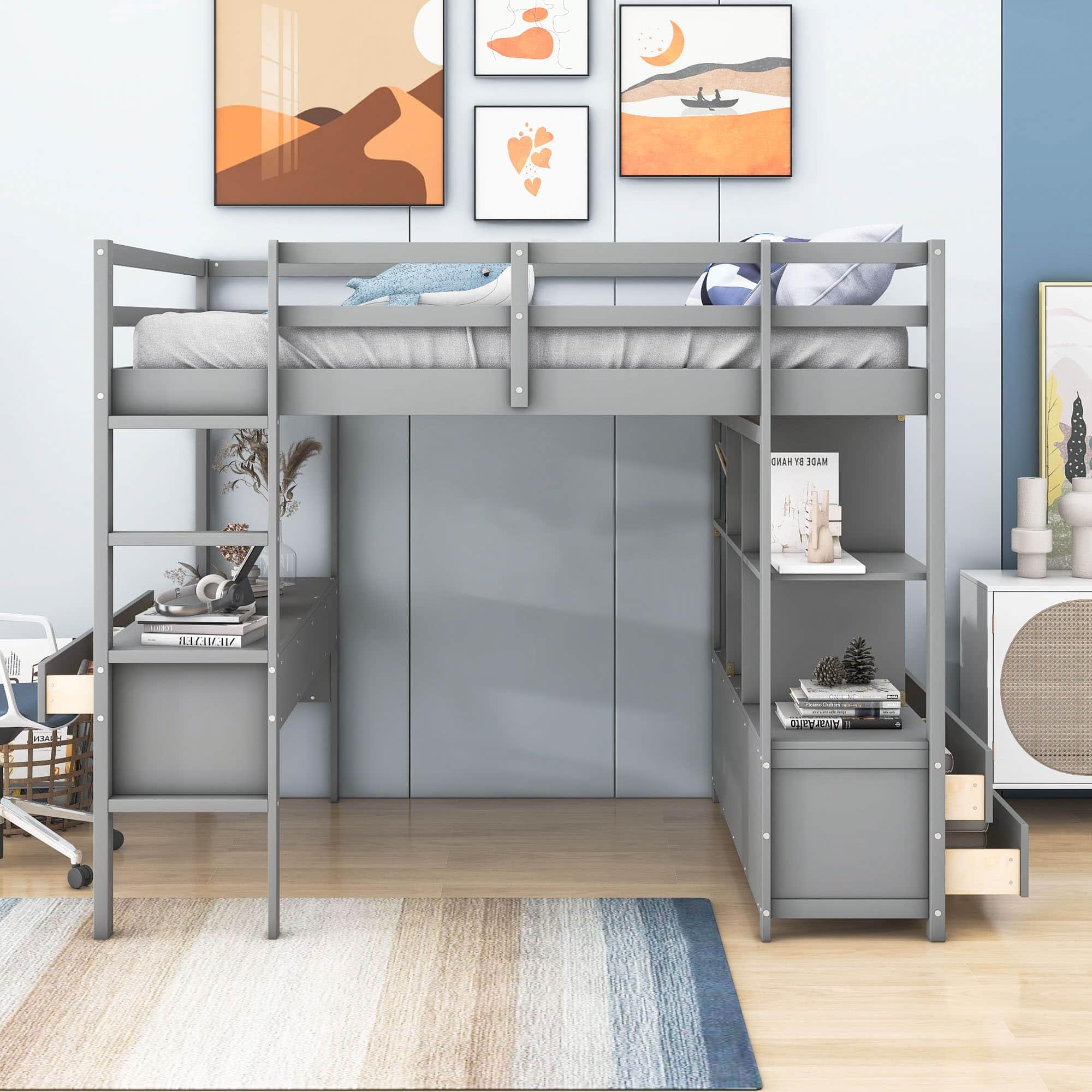 Full Size Loft Bed with Desk and Storage for Adults - [Drawers, Shelves]