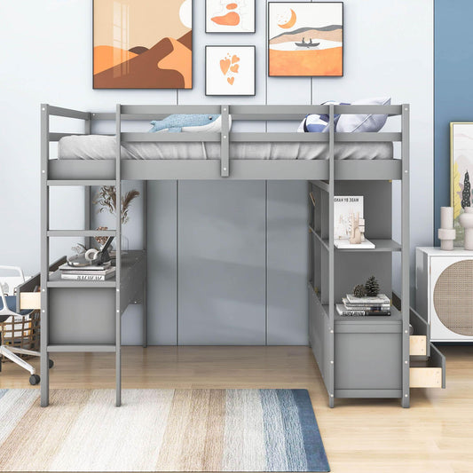 Full Size Loft Bed with Desk and Storage for Adults - [Drawers, Shelves]