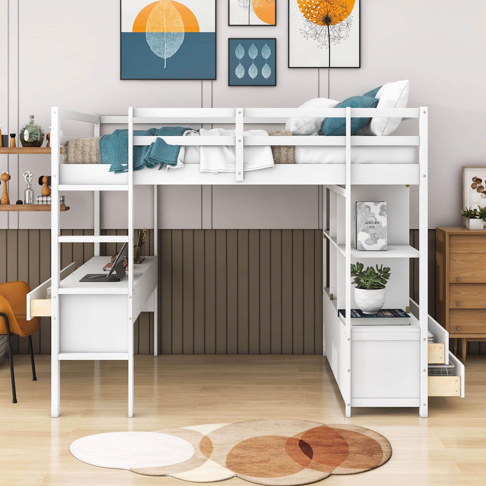 Full Size Loft Bed with Desk and Storage for Adults - [Drawers, Shelves]