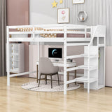 Full Size Loft Bed with Stairs and Clothes Hanger for Adults, Teens