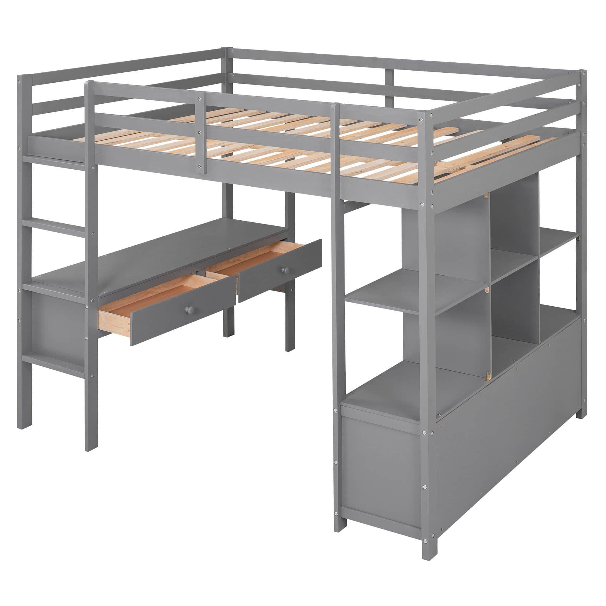 Full Size Loft Bed with Desk and Storage for Adults - [Drawers, Shelves]