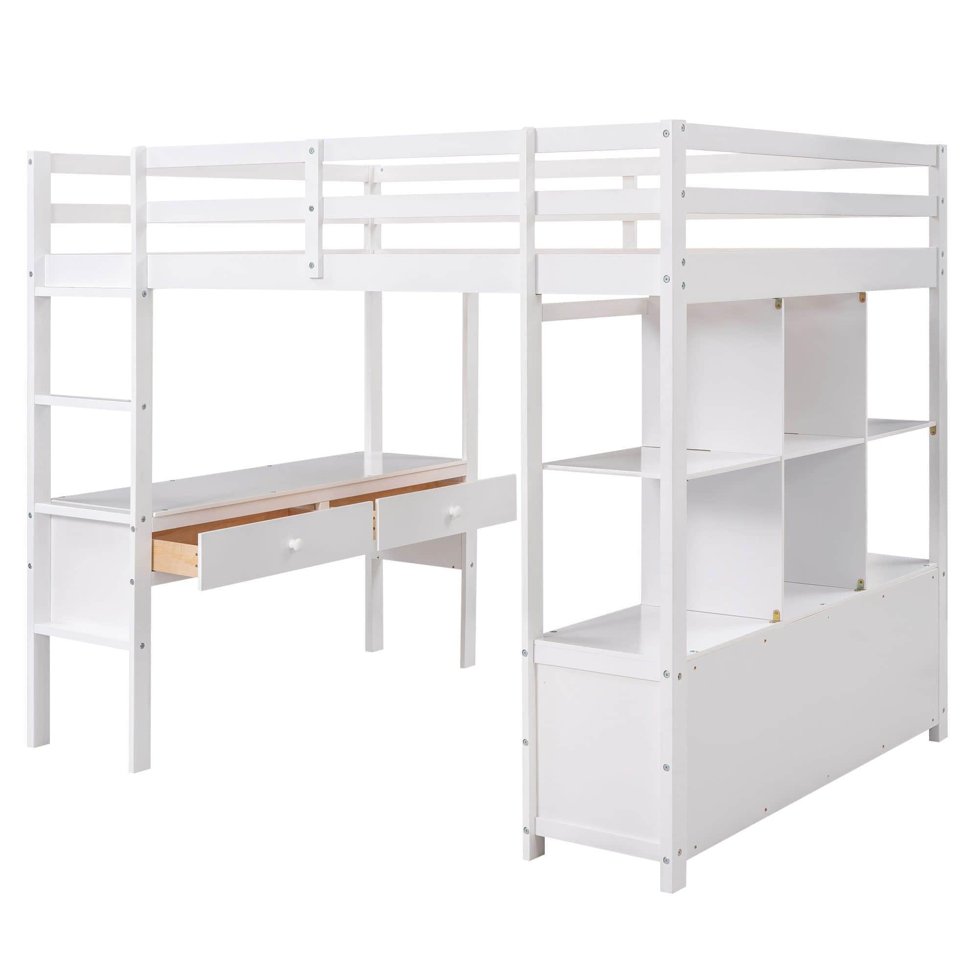 Full Size Loft Bed with Desk and Storage for Adults - [Drawers, Shelves]