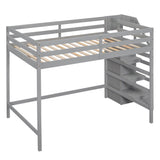 Full Size Loft Bed with Stairs and Clothes Hanger for Adults, Teens