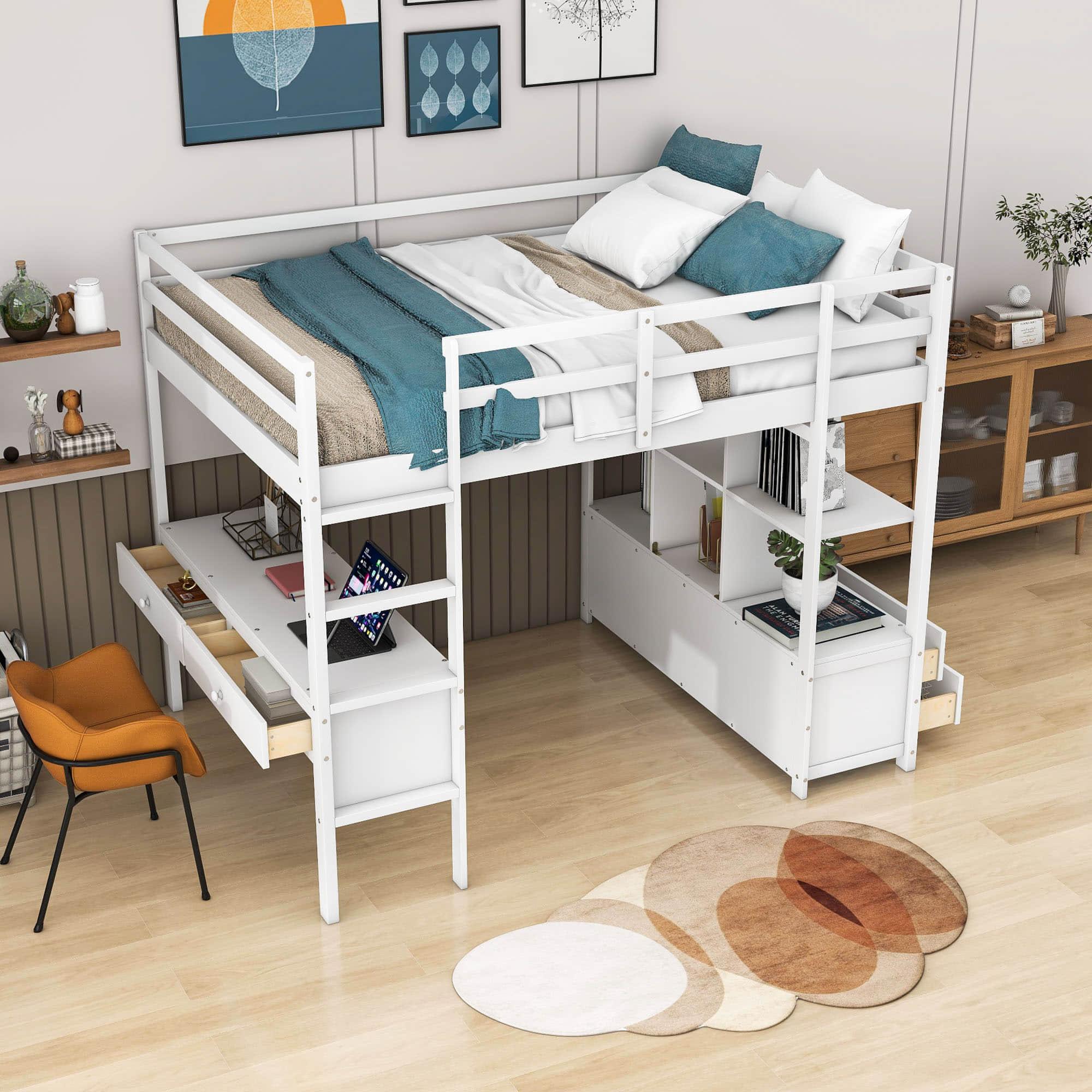 Full Size Loft Bed with Desk and Storage for Adults - [Drawers, Shelves]