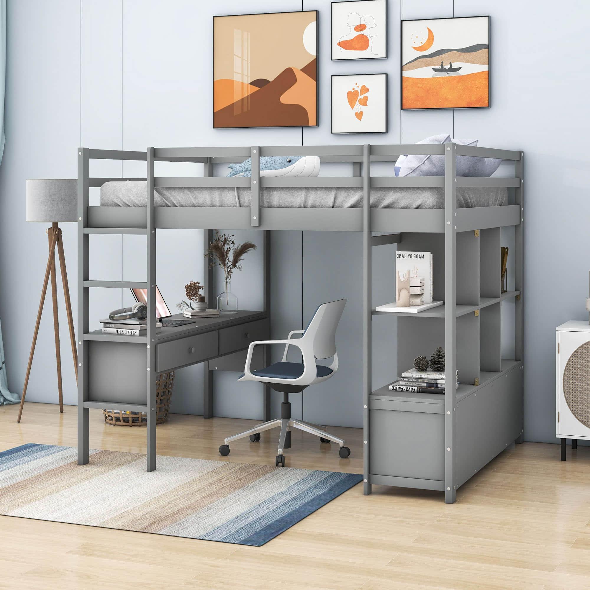 Full Size Loft Bed with Desk and Storage for Adults - [Drawers, Shelves]