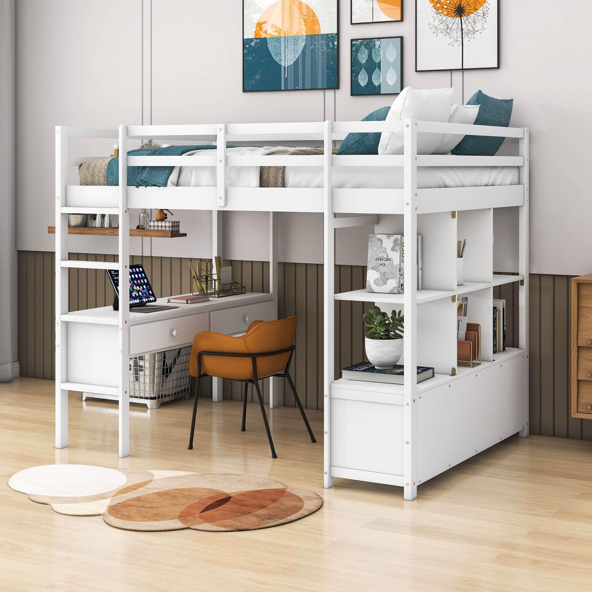 Full Size Loft Bed with Desk and Storage for Adults - [Drawers, Shelves]