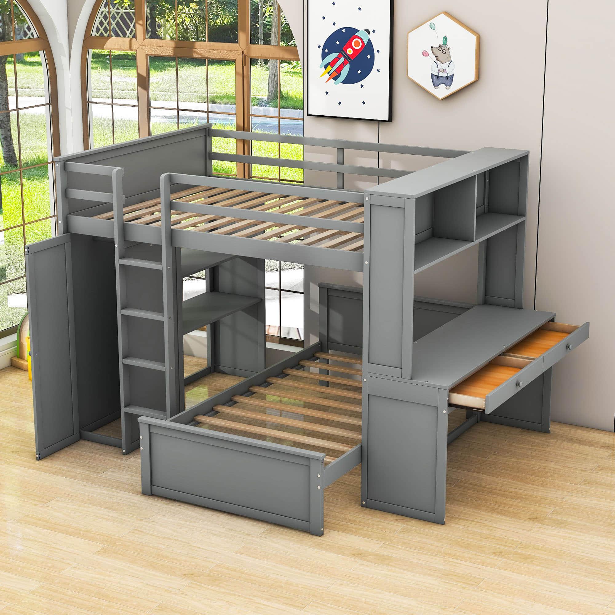 Full Over Twin Loft Bunk Beds with Desk and Storage - [Drawers, Shelves, Wardrobe]