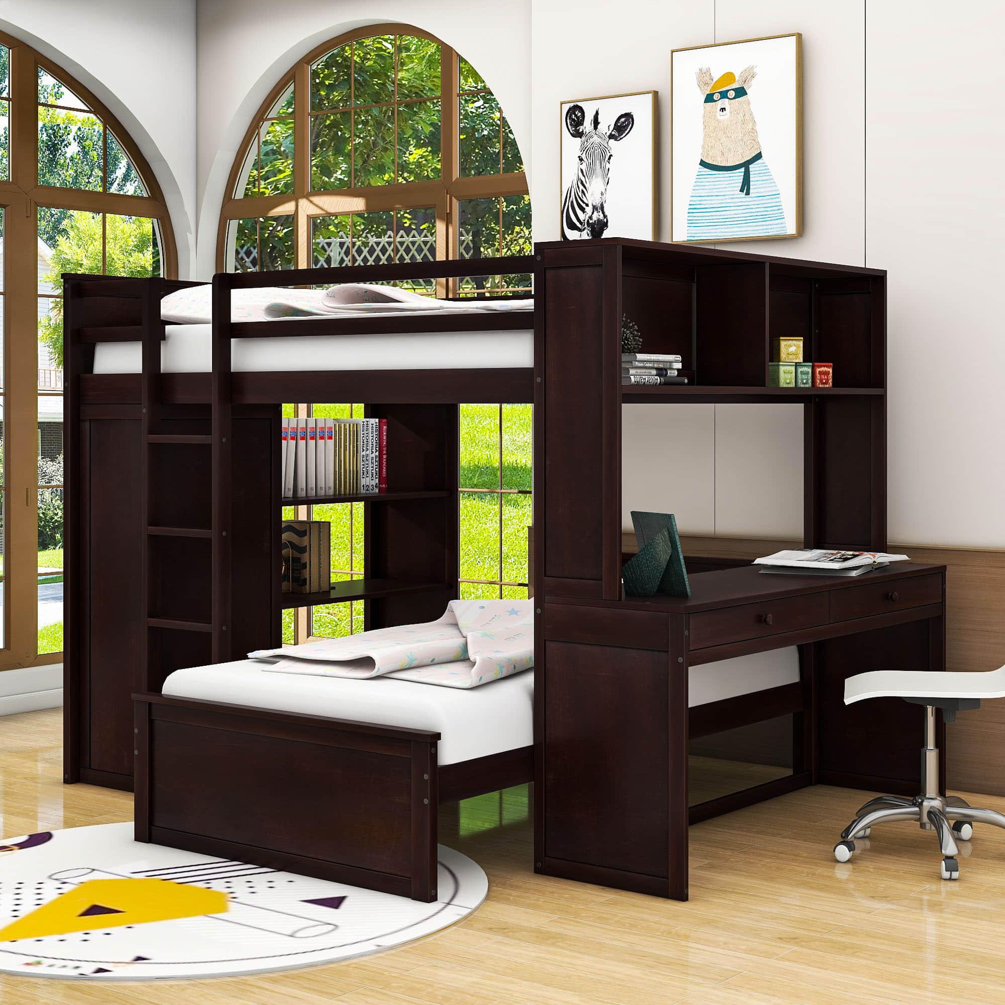 Full Over Twin Loft Bunk Beds with Desk and Storage - [Drawers, Shelves, Wardrobe]