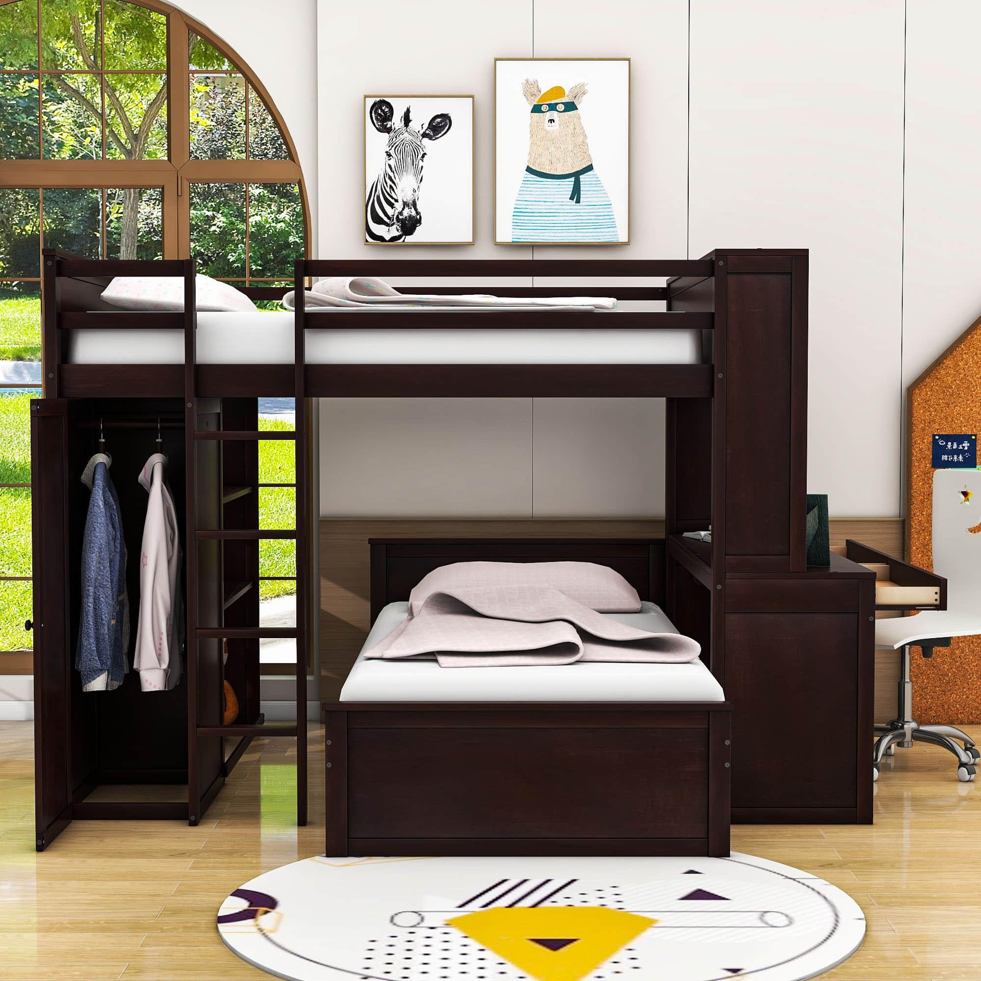 Full Over Twin Loft Bunk Beds with Desk and Storage - [Drawers, Shelves, Wardrobe]