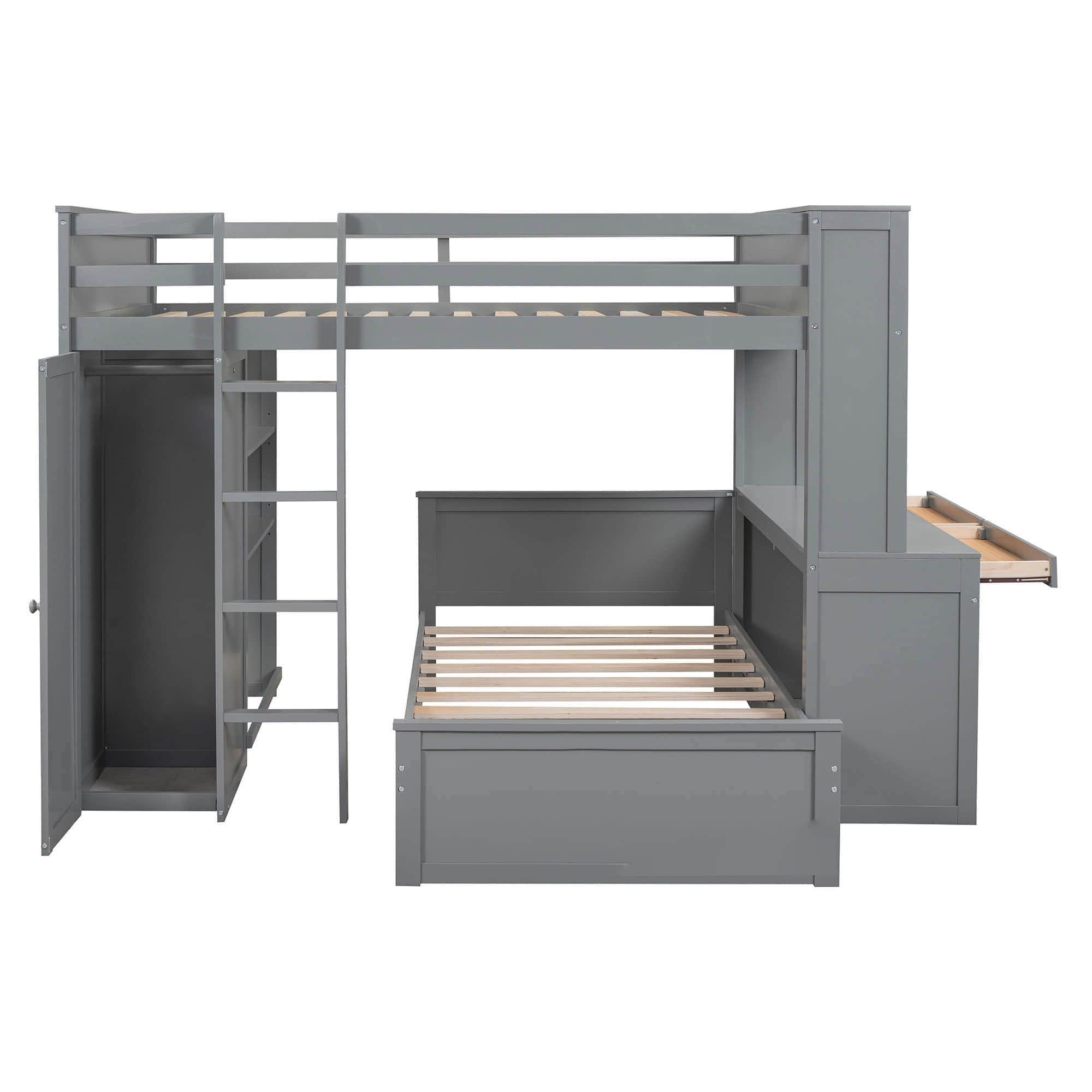 Full Over Twin Loft Bunk Beds with Desk and Storage - [Drawers, Shelves, Wardrobe]