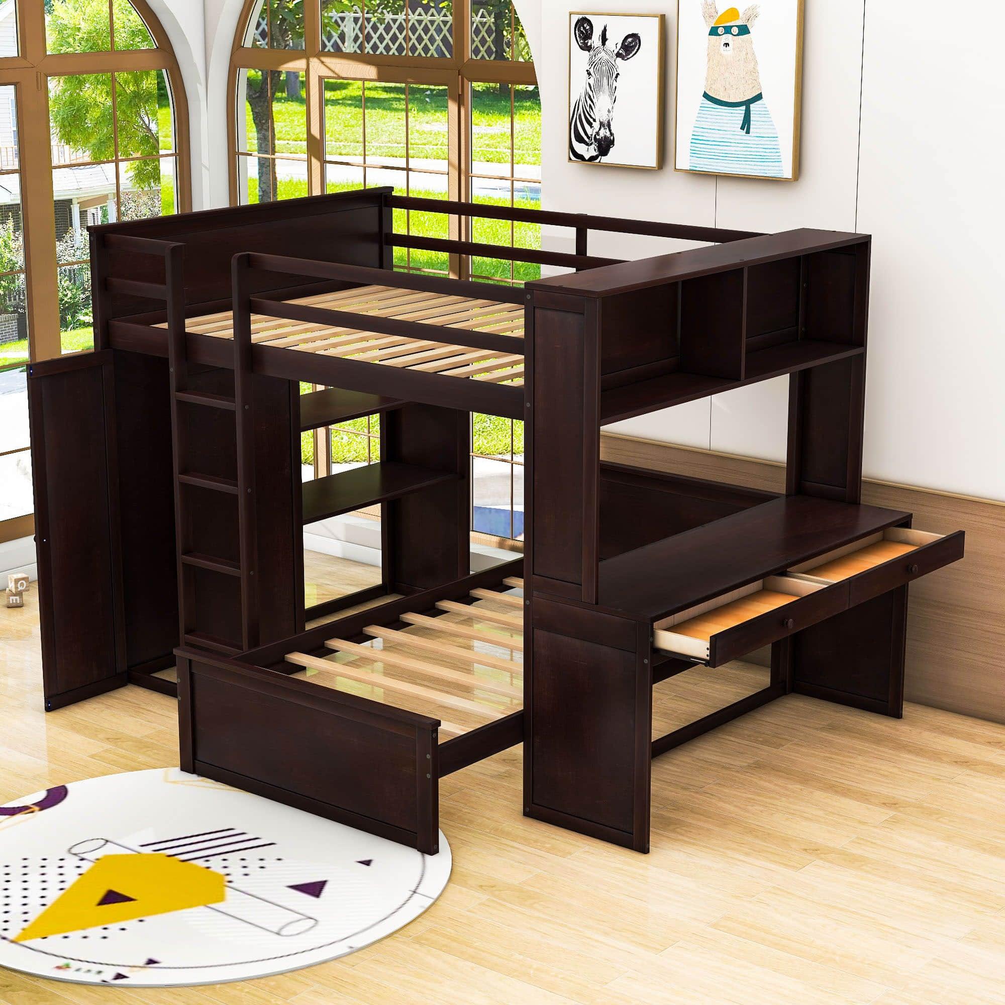 Full Over Twin Loft Bunk Beds with Desk and Storage - [Drawers, Shelves, Wardrobe]