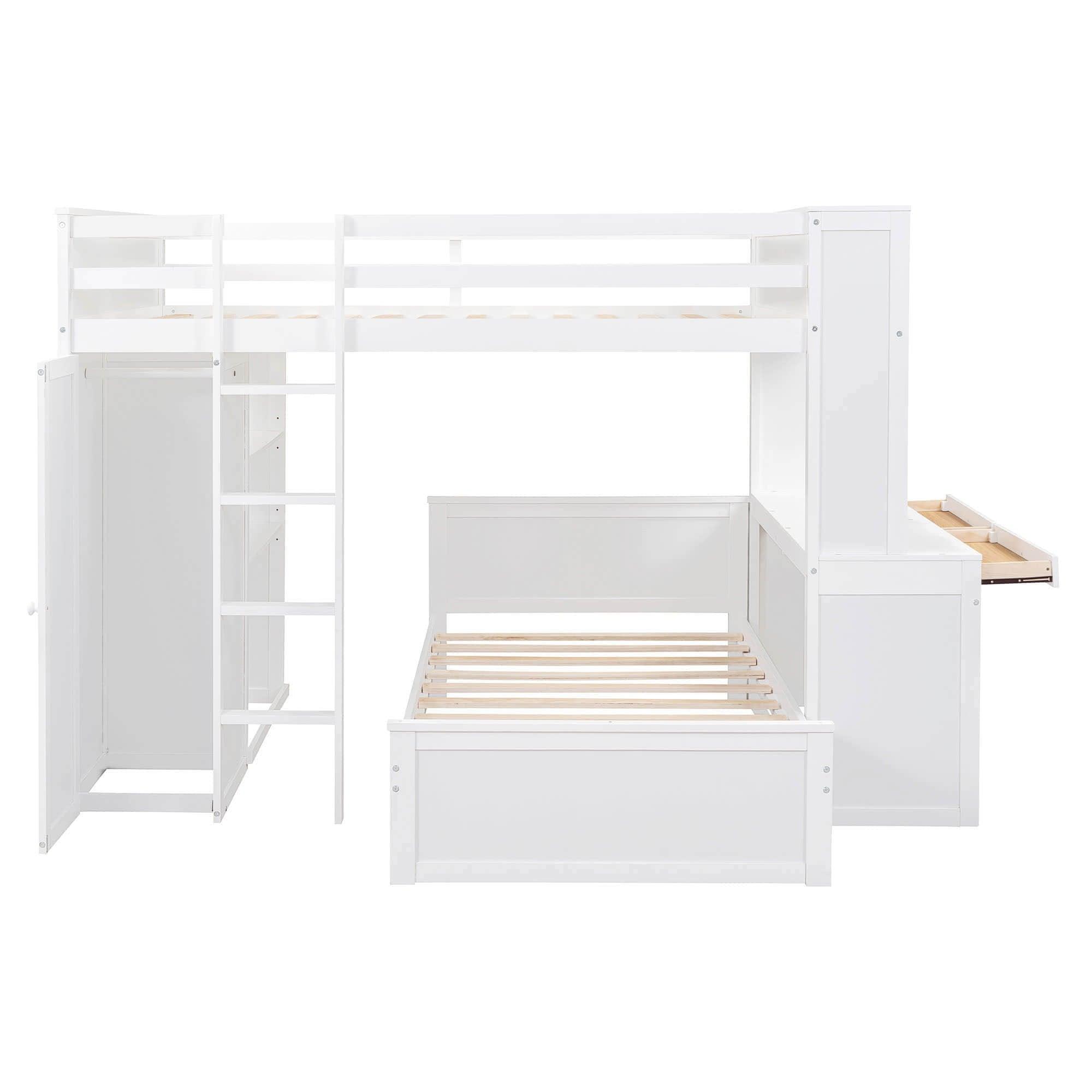 Full Over Twin Loft Bunk Beds with Desk and Storage - [Drawers, Shelves, Wardrobe]