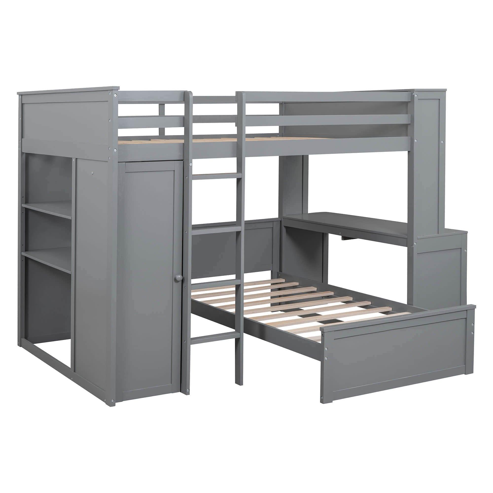 Full Over Twin Loft Bunk Beds with Desk and Storage - [Drawers, Shelves, Wardrobe]