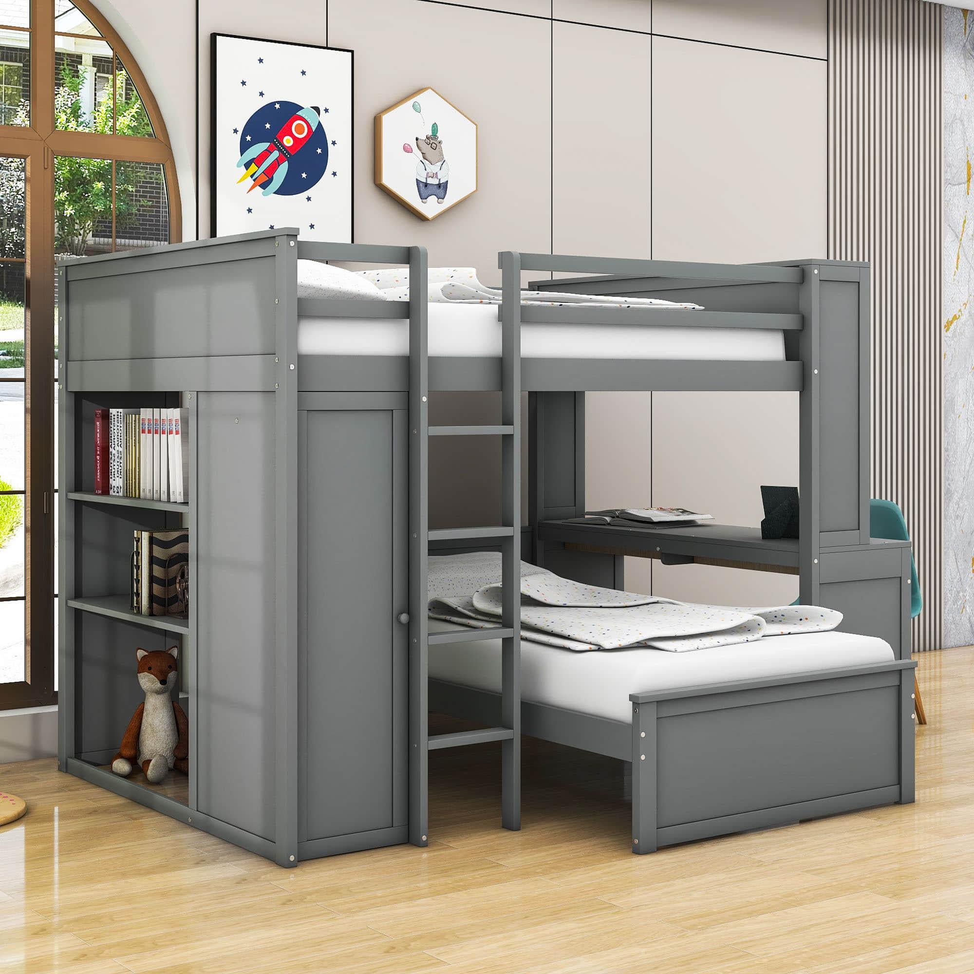 Full Over Twin Loft Bunk Beds with Desk and Storage - [Drawers, Shelves, Wardrobe]