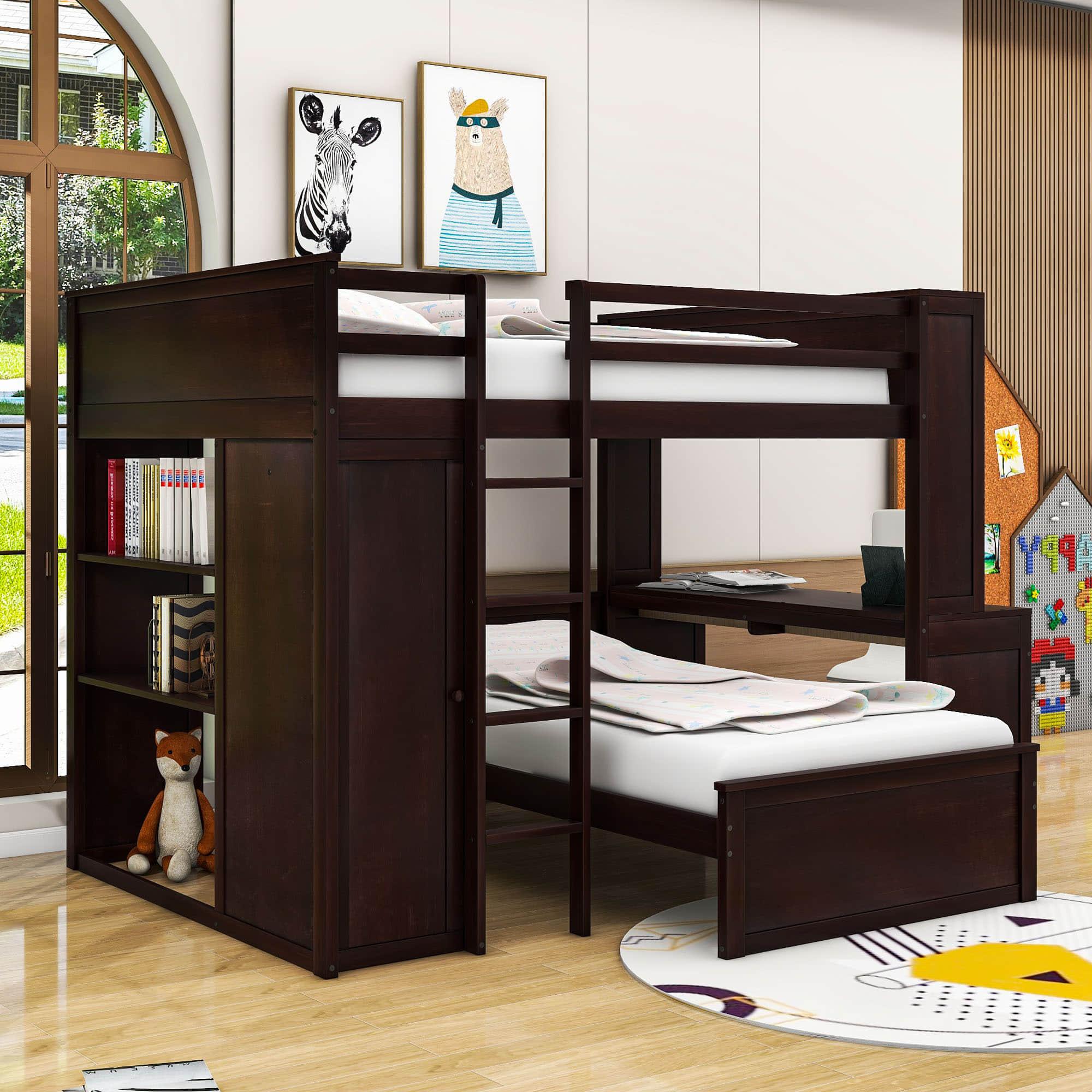 Full Over Twin Loft Bunk Beds with Desk and Storage - [Drawers, Shelves, Wardrobe]