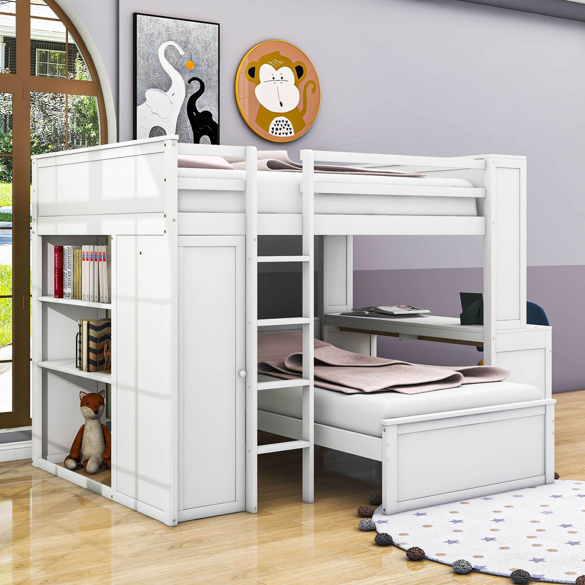 Full Over Twin Loft Bunk Beds with Desk and Storage - [Drawers, Shelves, Wardrobe]