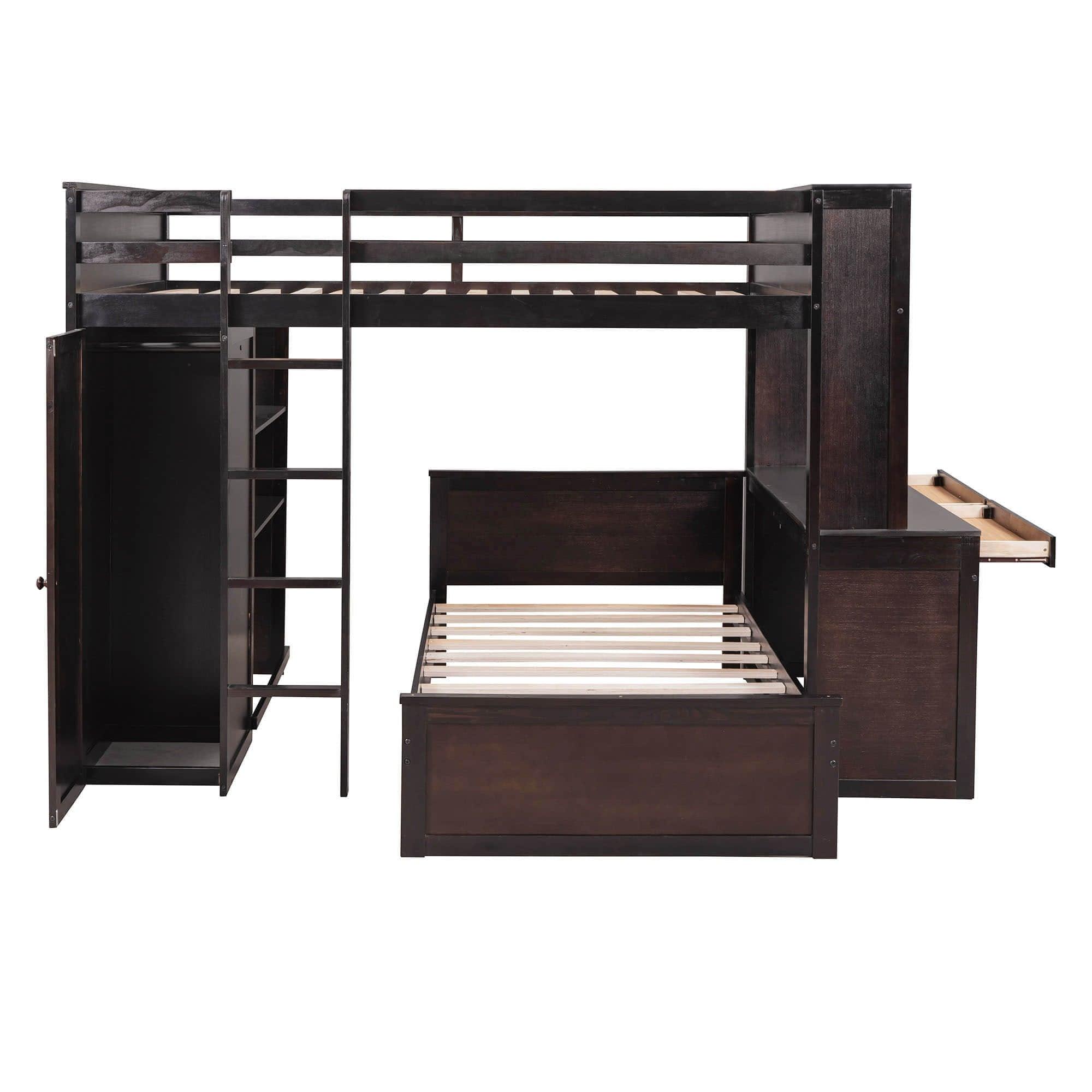 Full Over Twin Loft Bunk Beds with Desk and Storage - [Drawers, Shelves, Wardrobe]