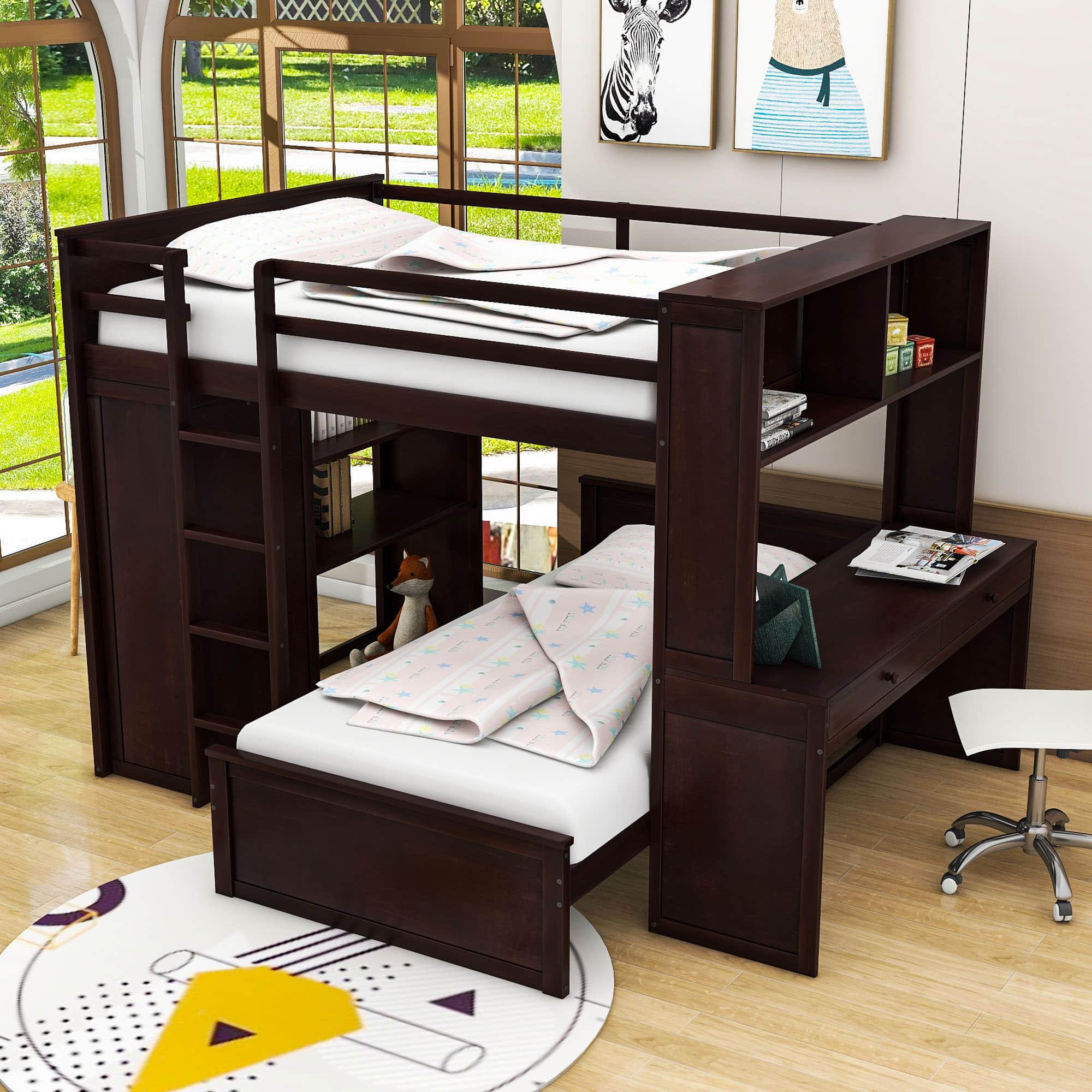 Full Over Twin Loft Bunk Beds with Desk and Storage - [Drawers, Shelves, Wardrobe]