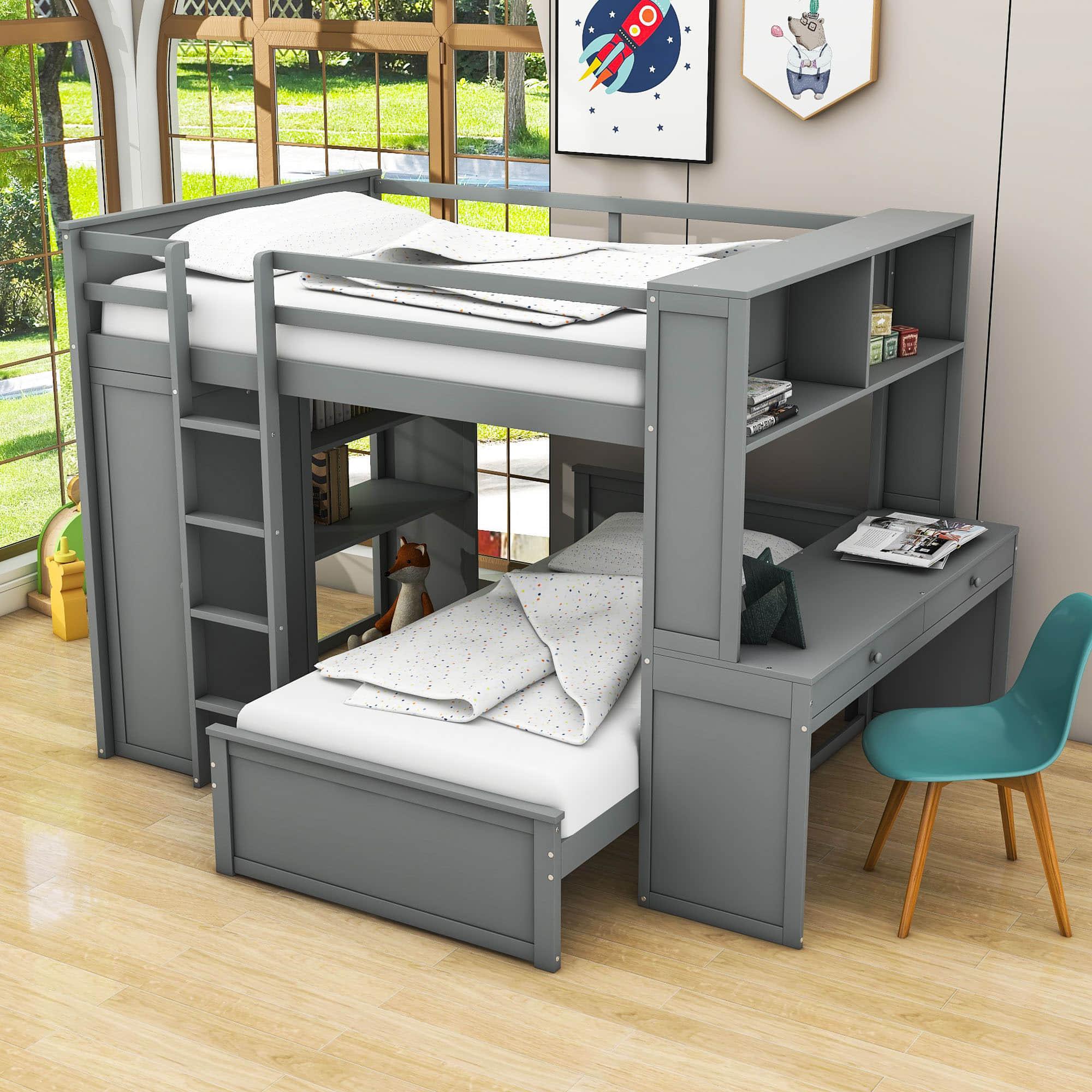 Full Over Twin Loft Bunk Beds with Desk and Storage - [Drawers, Shelves, Wardrobe]