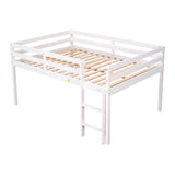 Kids Wooden Full Size Low Loft Bed - [Toddler, Boys, Girls]