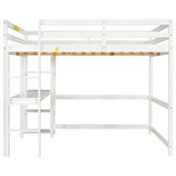 Wood Full Size Loft Bed with Desk and Storage Shelves for Kids, Teens