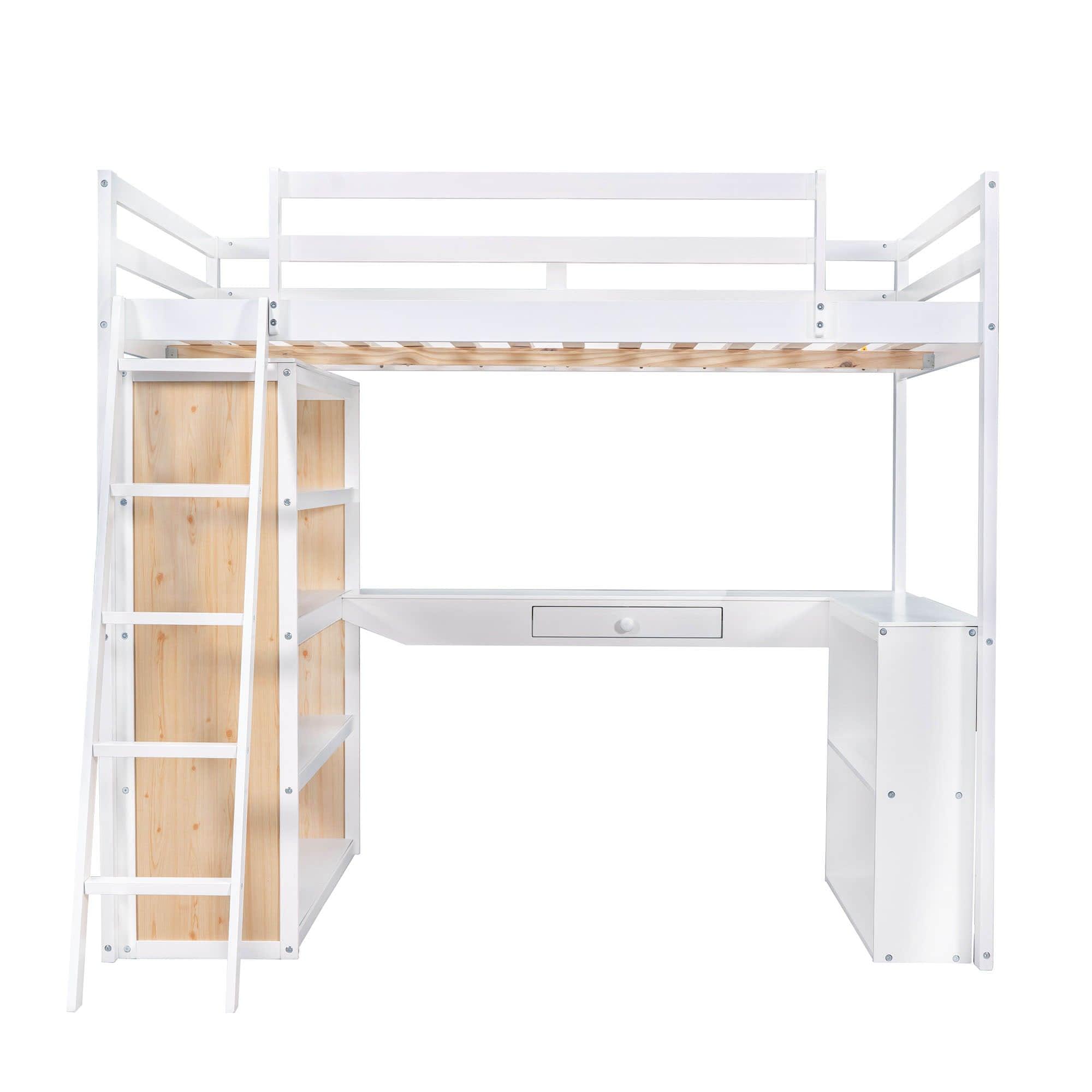 Modern Full Size Loft Bed with Desk and Storage for Kids, Junior - [Wood, Drawers, Shelves]