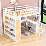 Modern Full Size Loft Bed with Desk and Storage for Kids, Junior - [Wood, Drawers, Shelves]