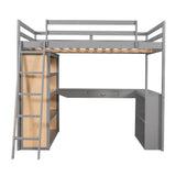 Modern Full Size Loft Bed with Desk and Storage for Kids, Junior - [Wood, Drawers, Shelves]