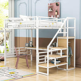 Full Size Loft Bed with Desk and Storage Stairs for Kids, Adult - [Wardrobe, Convertible]