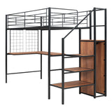 Twin Size Metal Loft Bed with Desk and Stairs, Storage Wardrobe