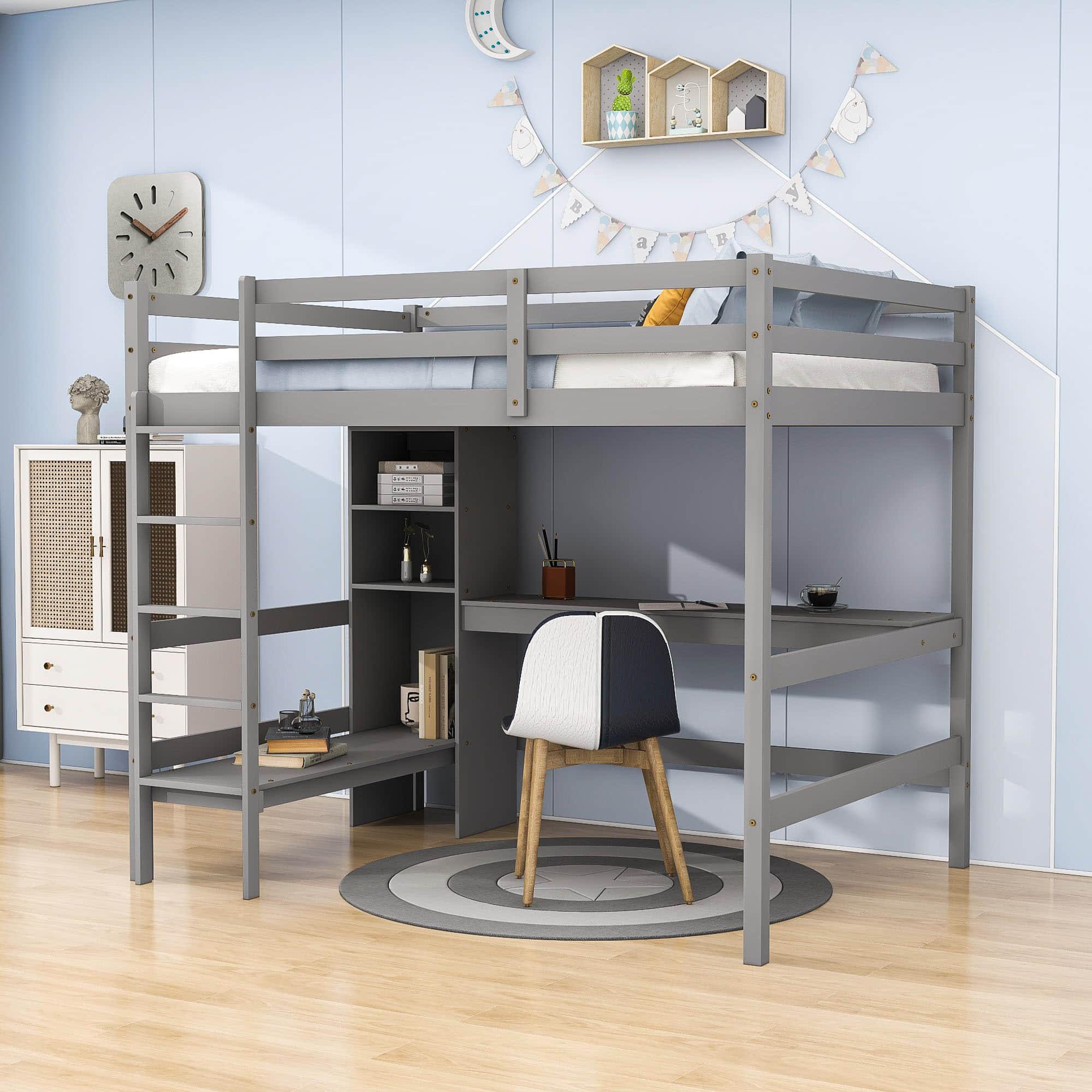 Full Size Loft Bed with Desk and Couch, Storage for Adults, Teens