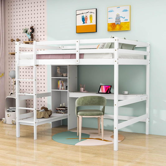 Full Size Loft Bed with Desk and Couch, Storage for Adults, Teens