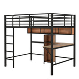 Metal Full Size Black Loft Bed with Desk and Storage for Adults, Teens