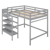 Full Size Loft Bed with Stairs and Clothes Hanger for Adults, Teens