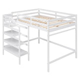 Full Size Loft Bed with Stairs and Clothes Hanger for Adults, Teens