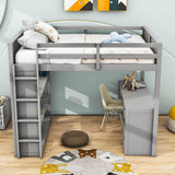 Full Size Loft Bed with Desk and Storage Drawers, Shelves for Adults, Kids - [Wood]