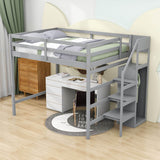 Full Size Loft Bed with Stairs and Clothes Hanger for Adults, Teens