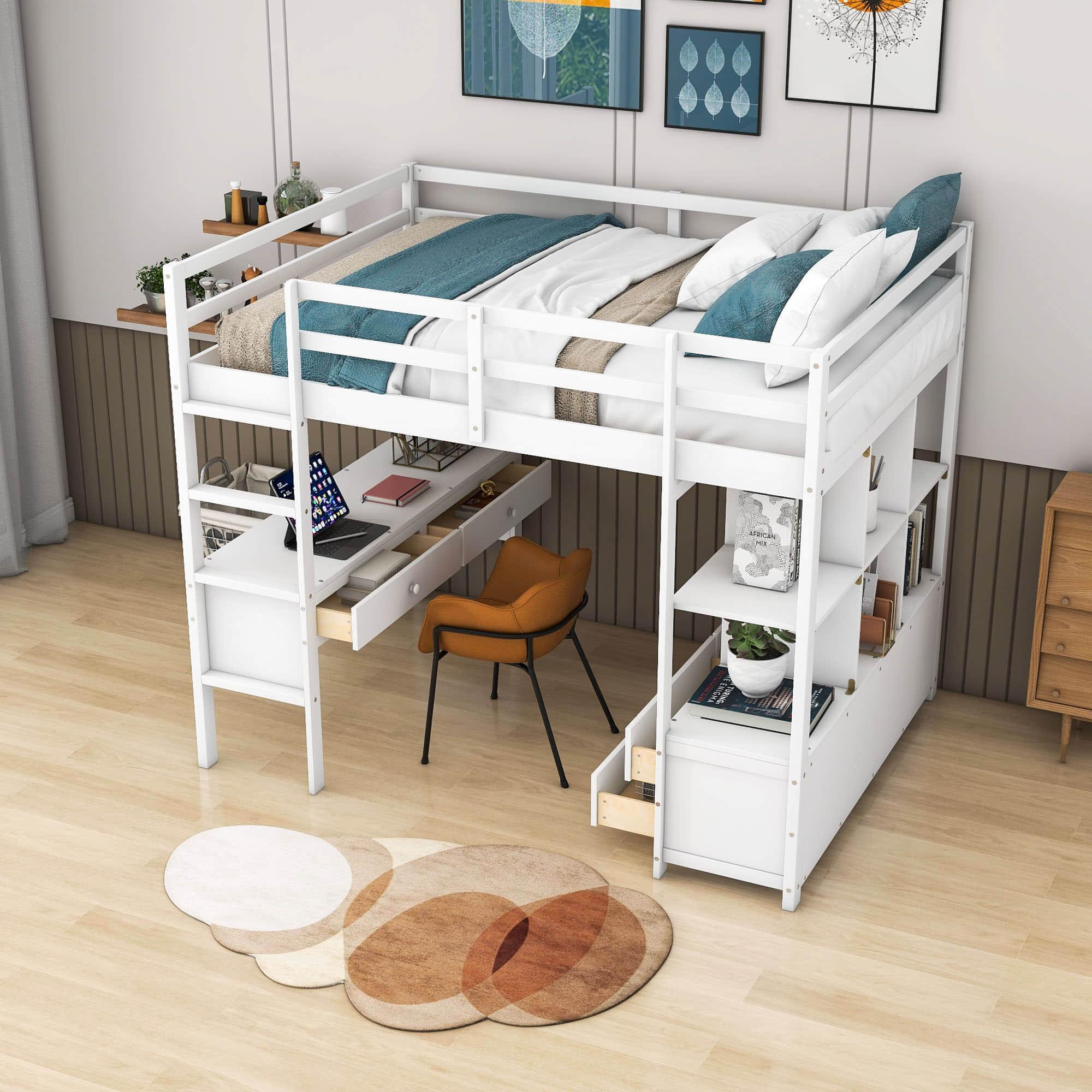 Full Size Loft Bed with Desk and Storage for Adults - [Drawers, Shelves]