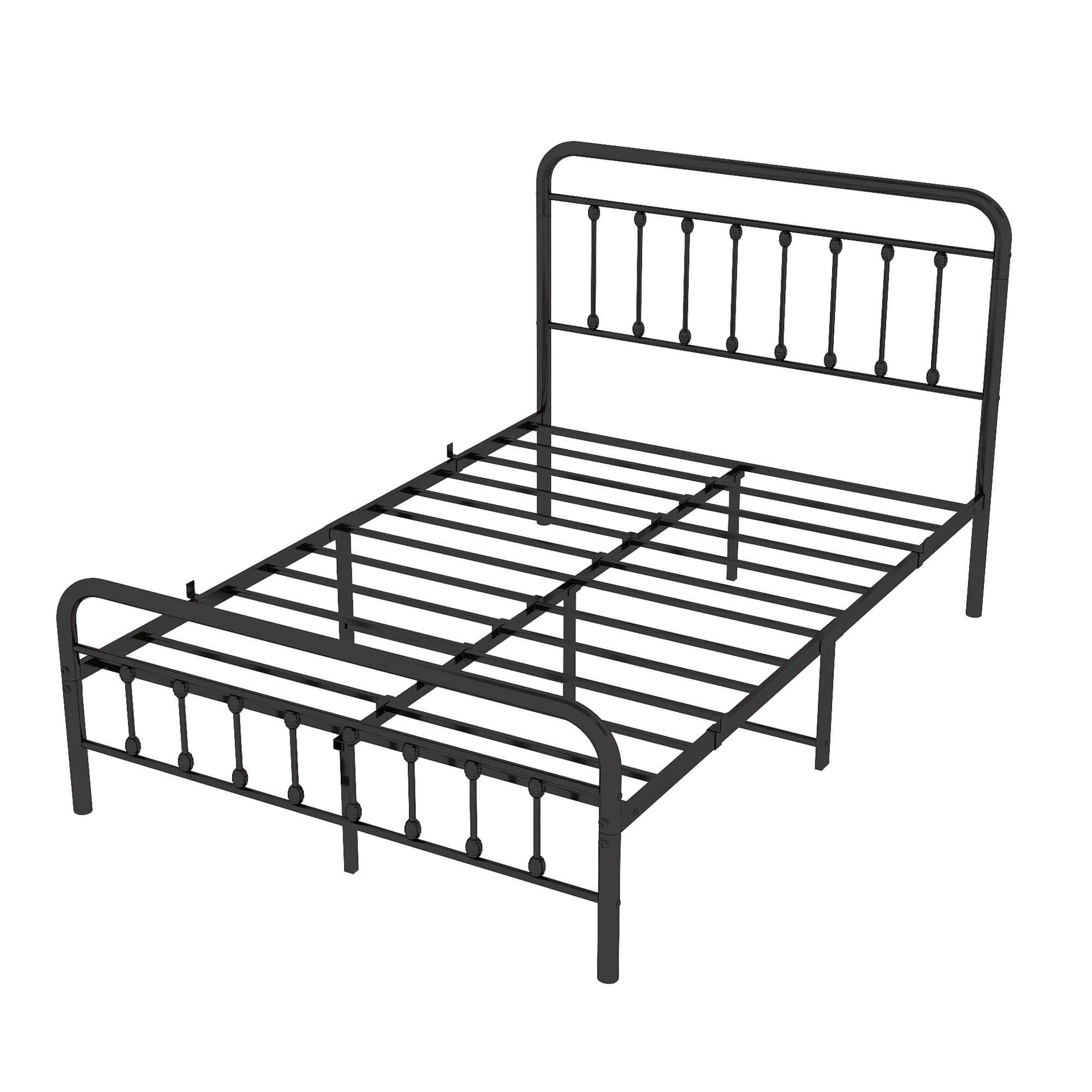 Vintage Full Size Metal Bed Frame with Slats Headboard