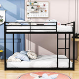 Montessori Full Over Full Scandinavian Floor Metal Bunk Bed with Ladder for Kids